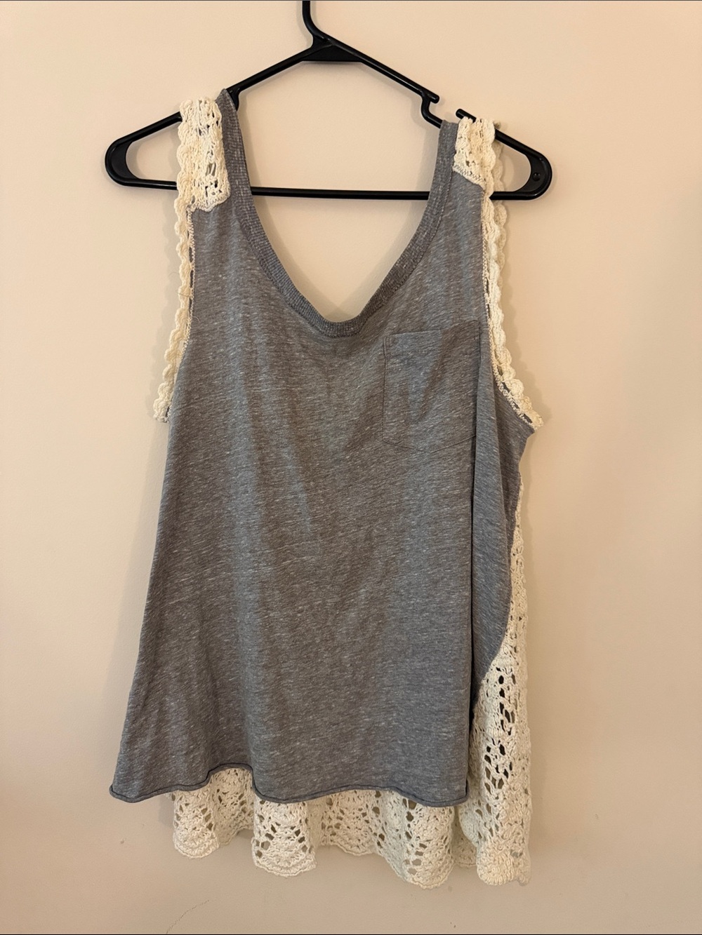 Free People Gray Tank with Cream Crochet Back